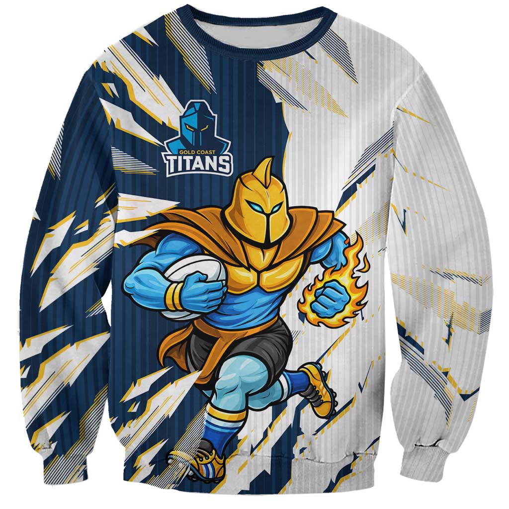 Personalized Gold Coast Titans Sweatshirt Dynamic Lightning Mascot Rugby Australia