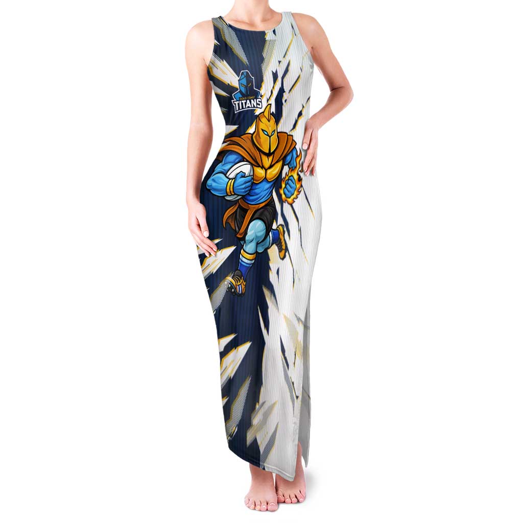 Personalized Gold Coast Titans Tank Maxi Dress Dynamic Lightning Mascot Rugby Australia