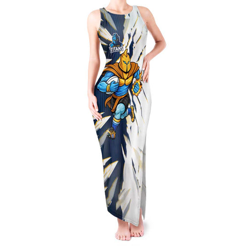 Personalized Gold Coast Titans Tank Maxi Dress Dynamic Lightning Mascot Rugby Australia