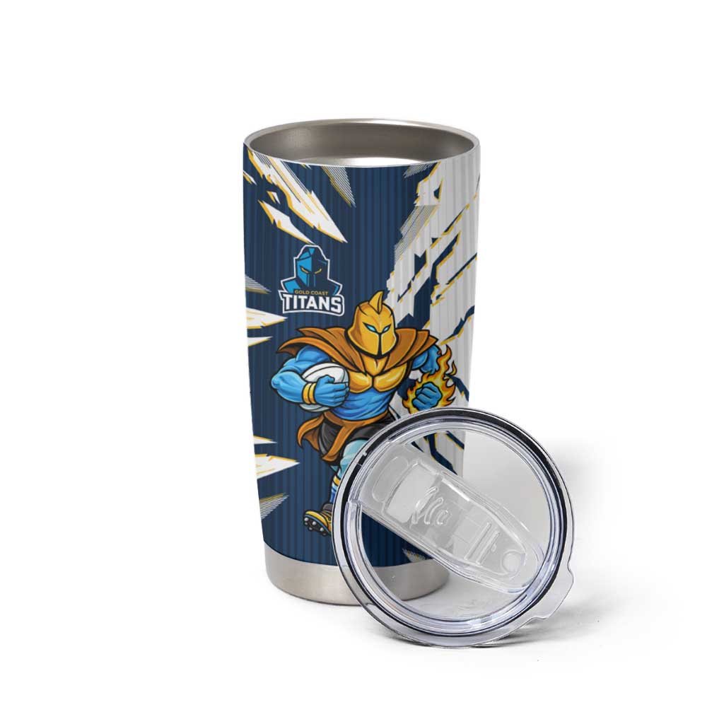 Personalized Gold Coast Titans Tumbler Cup Dynamic Lightning Mascot Rugby Australia
