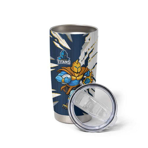 Personalized Gold Coast Titans Tumbler Cup Dynamic Lightning Mascot Rugby Australia