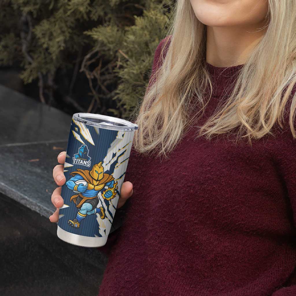 Personalized Gold Coast Titans Tumbler Cup Dynamic Lightning Mascot Rugby Australia