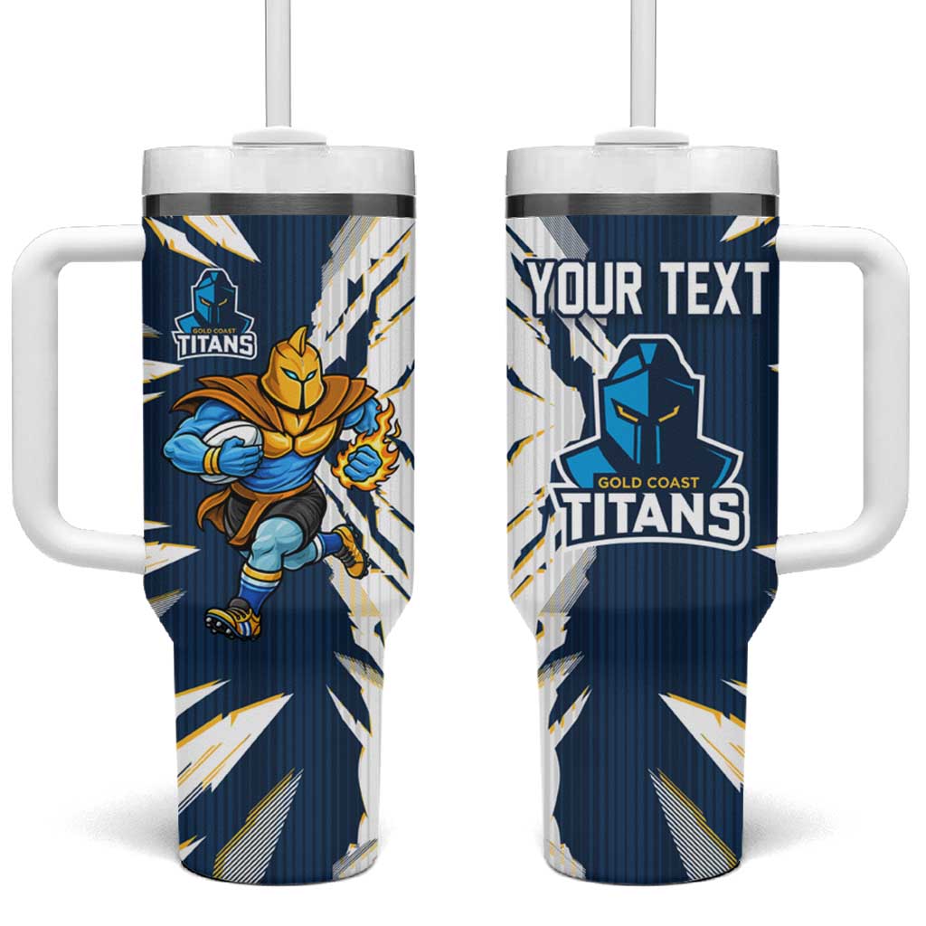 Personalized Gold Coast Titans Tumbler With Handle Dynamic Lightning Mascot Rugby Australia