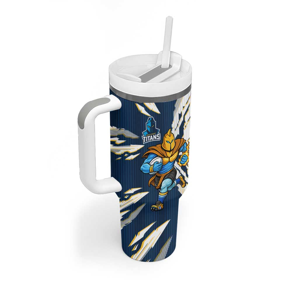 Personalized Gold Coast Titans Tumbler With Handle Dynamic Lightning Mascot Rugby Australia