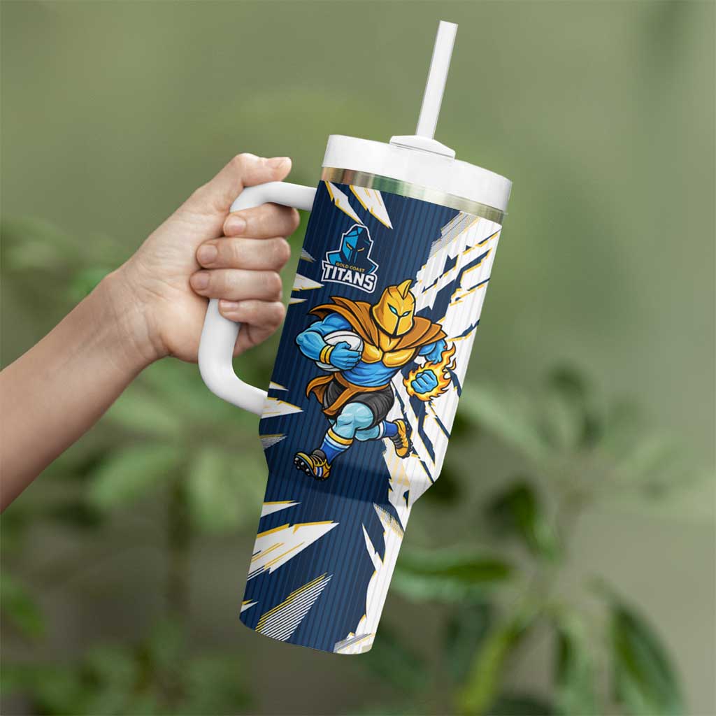 Personalized Gold Coast Titans Tumbler With Handle Dynamic Lightning Mascot Rugby Australia