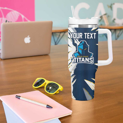 Personalized Gold Coast Titans Tumbler With Handle Dynamic Lightning Mascot Rugby Australia