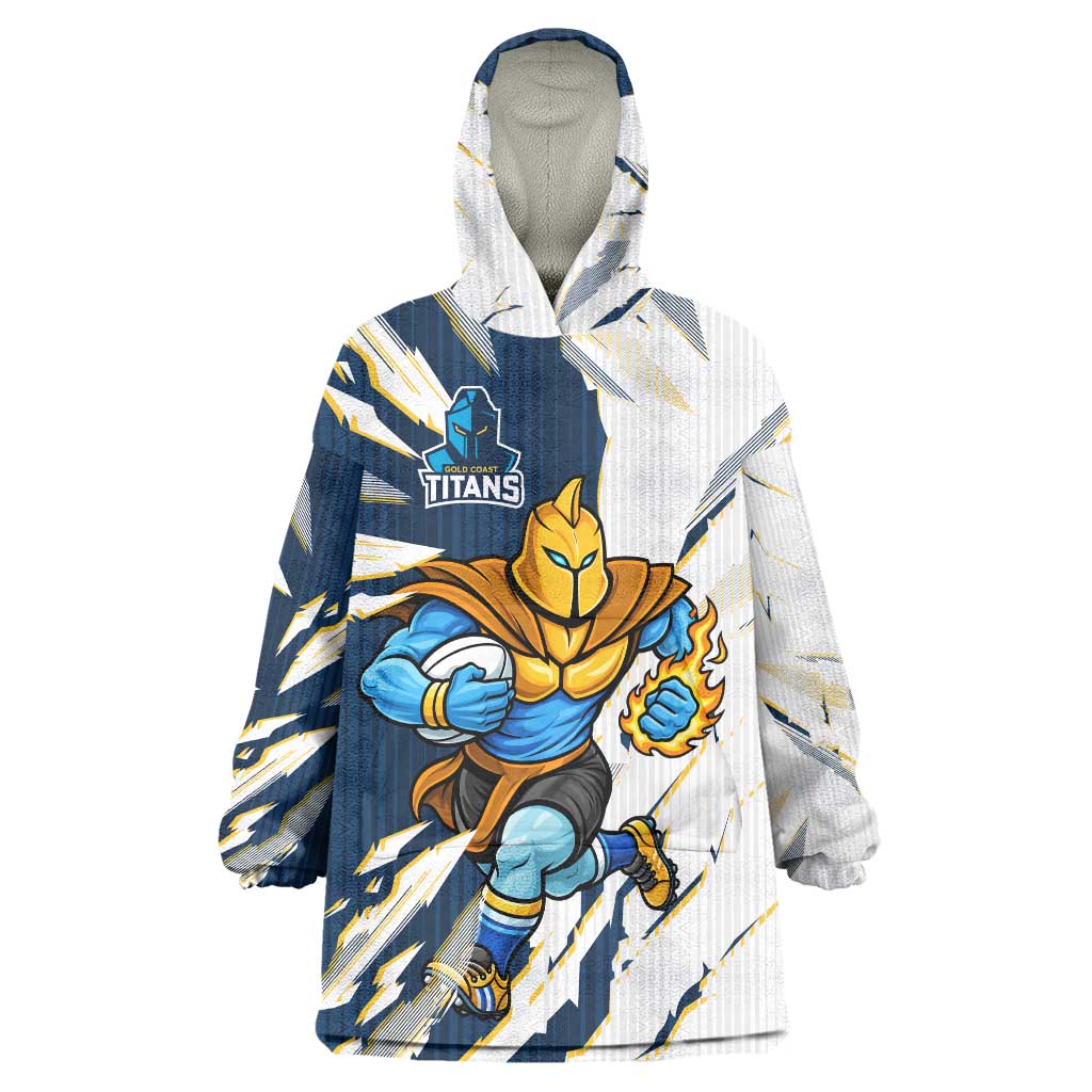 Personalized Gold Coast Titans Wearable Blanket Hoodie Dynamic Lightning Mascot Rugby Australia