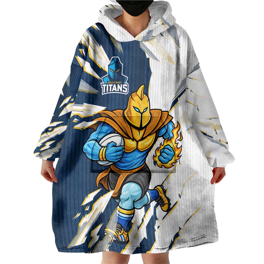 Personalized Gold Coast Titans Wearable Blanket Hoodie Dynamic Lightning Mascot Rugby Australia
