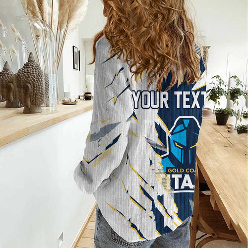 Personalized Gold Coast Titans Women Casual Shirt Dynamic Lightning Mascot Rugby Australia