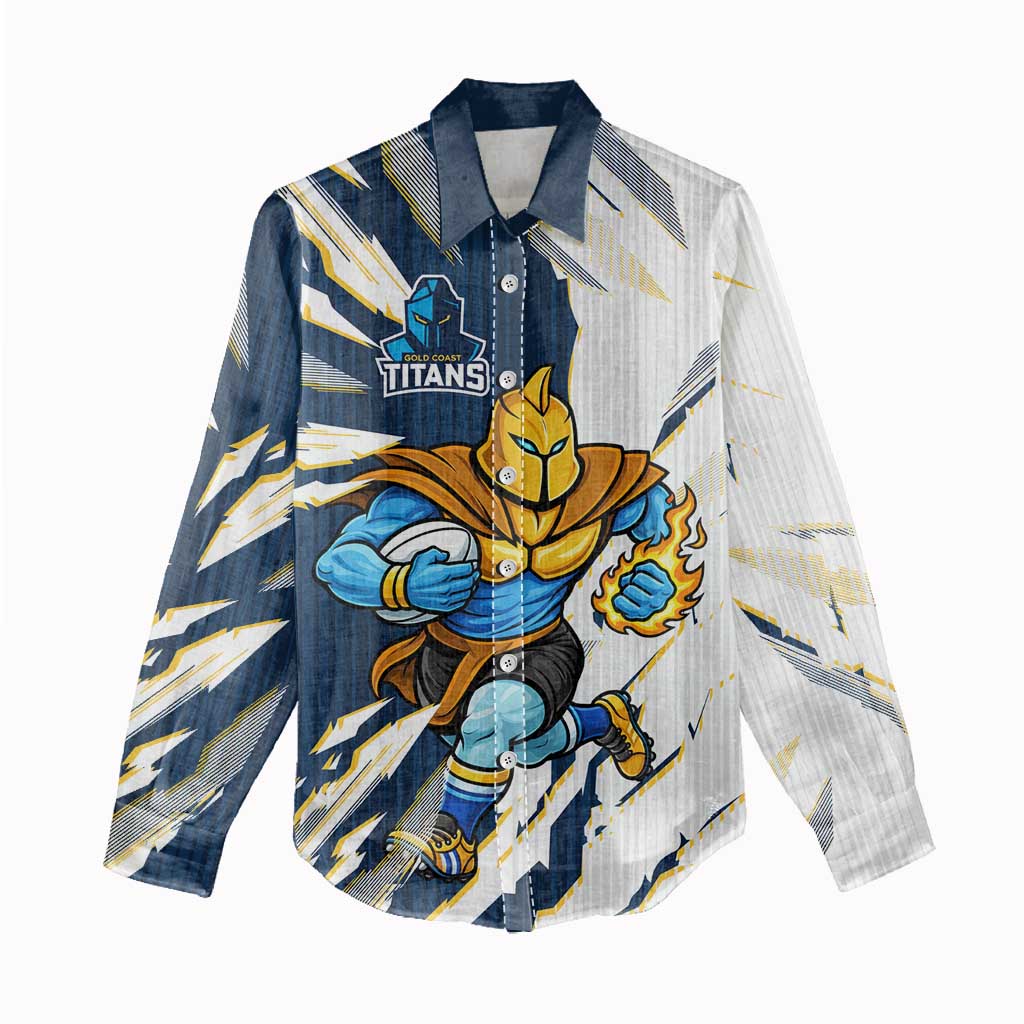 Personalized Gold Coast Titans Women Casual Shirt Dynamic Lightning Mascot Rugby Australia