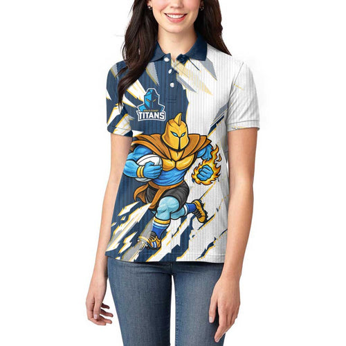 Personalized Gold Coast Titans Women Polo Shirt Dynamic Lightning Mascot Rugby Australia