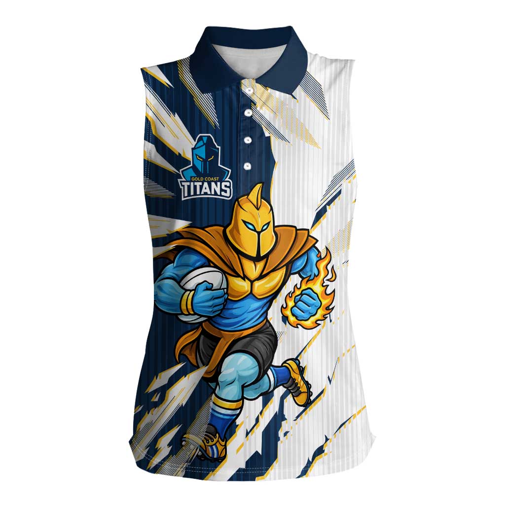 Personalized Gold Coast Titans Women Sleeveless Polo Shirt Dynamic Lightning Mascot Rugby Australia