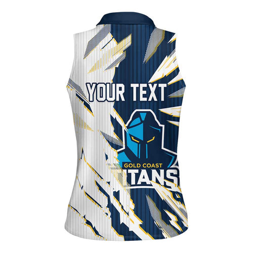 Personalized Gold Coast Titans Women Sleeveless Polo Shirt Dynamic Lightning Mascot Rugby Australia