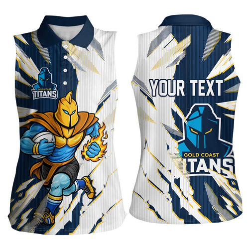 Personalized Gold Coast Titans Women Sleeveless Polo Shirt Dynamic Lightning Mascot Rugby Australia