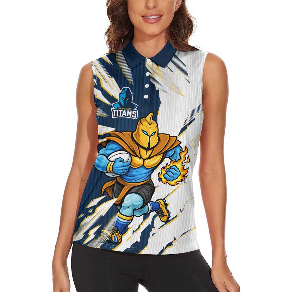 Personalized Gold Coast Titans Women Sleeveless Polo Shirt Dynamic Lightning Mascot Rugby Australia