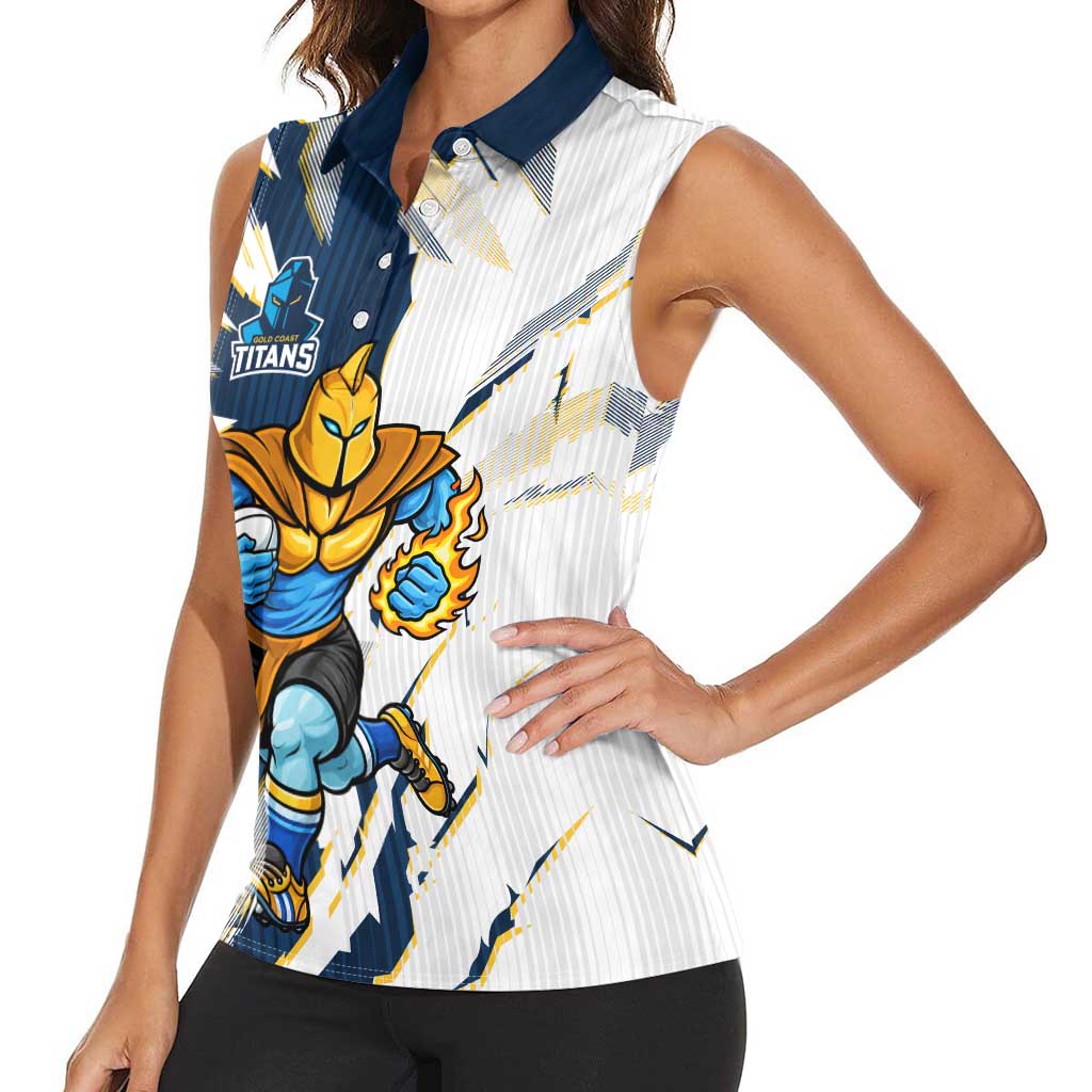 Personalized Gold Coast Titans Women Sleeveless Polo Shirt Dynamic Lightning Mascot Rugby Australia