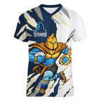 Personalized Gold Coast Titans Women V-Neck T-Shirt Dynamic Lightning Mascot Rugby Australia