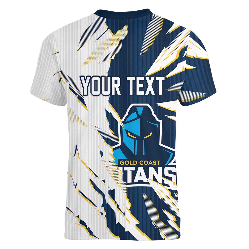Personalized Gold Coast Titans Women V-Neck T-Shirt Dynamic Lightning Mascot Rugby Australia