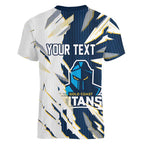 Personalized Gold Coast Titans Women V-Neck T-Shirt Dynamic Lightning Mascot Rugby Australia