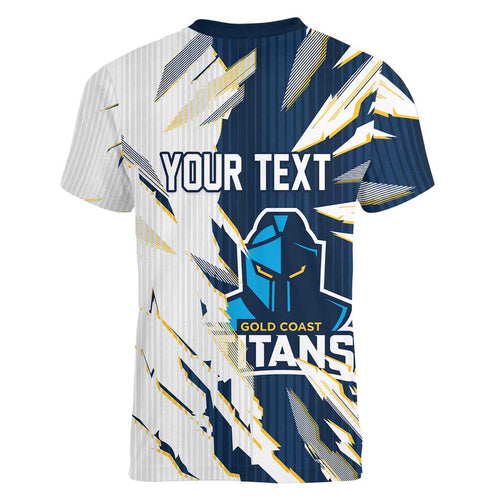 Personalized Gold Coast Titans Women V-Neck T-Shirt Dynamic Lightning Mascot Rugby Australia