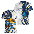 Personalized Gold Coast Titans Women V-Neck T-Shirt Dynamic Lightning Mascot Rugby Australia