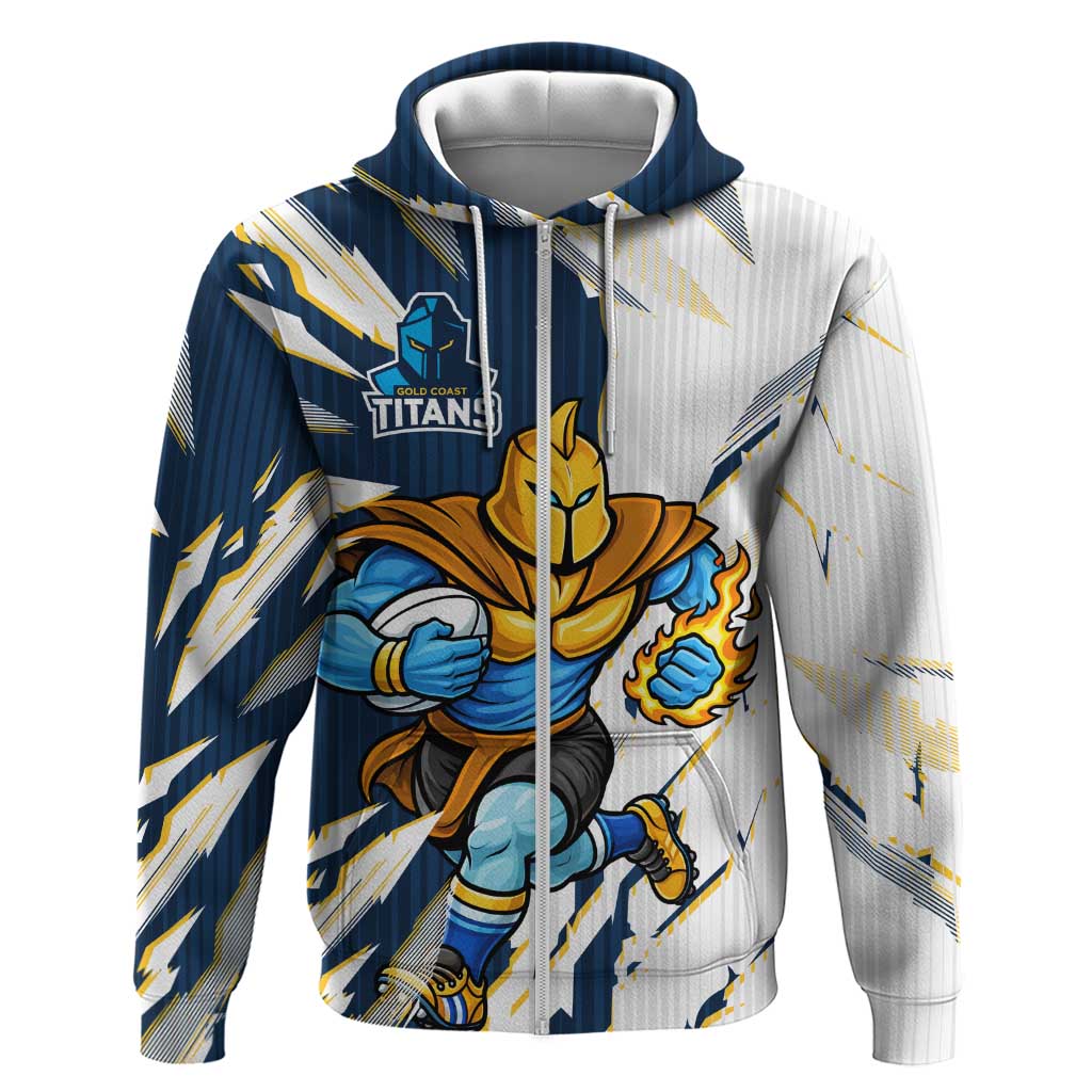 Personalized Gold Coast Titans Zip Hoodie Dynamic Lightning Mascot Rugby Australia