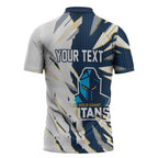 Personalized Gold Coast Titans Zipper Polo Shirt Dynamic Lightning Mascot Rugby Australia