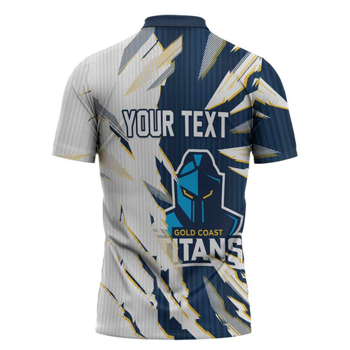 Personalized Gold Coast Titans Zipper Polo Shirt Dynamic Lightning Mascot Rugby Australia