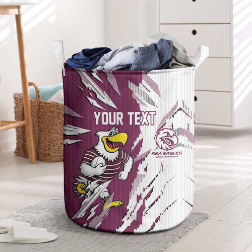 Personalized Manly Warringah Sea Eagles Laundry Basket Dynamic Lightning Mascot Rugby Australia