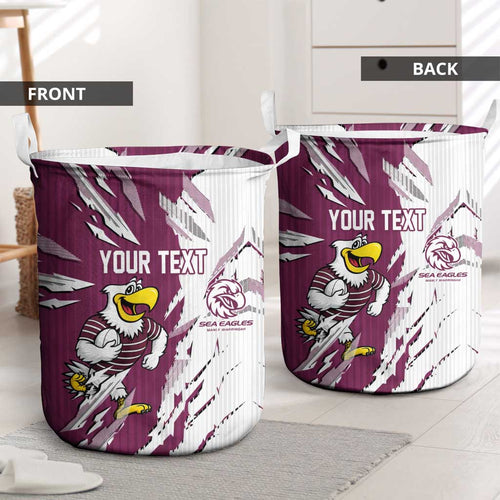Personalized Manly Warringah Sea Eagles Laundry Basket Dynamic Lightning Mascot Rugby Australia