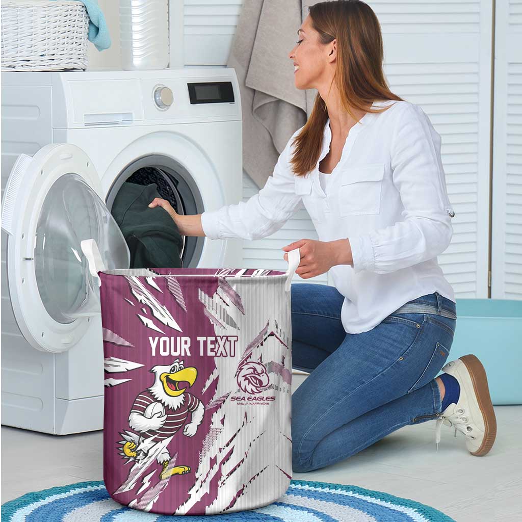 Personalized Manly Warringah Sea Eagles Laundry Basket Dynamic Lightning Mascot Rugby Australia