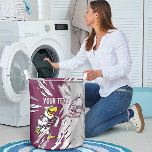 Personalized Manly Warringah Sea Eagles Laundry Basket Dynamic Lightning Mascot Rugby Australia
