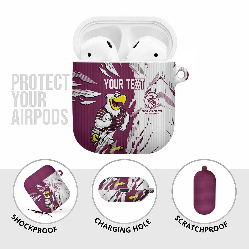 Personalized Manly Warringah Sea Eagles AirPods Case Dynamic Lightning Mascot Rugby Australia