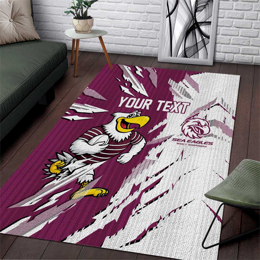 Personalized Manly Warringah Sea Eagles Area Rug Dynamic Lightning Mascot Rugby Australia
