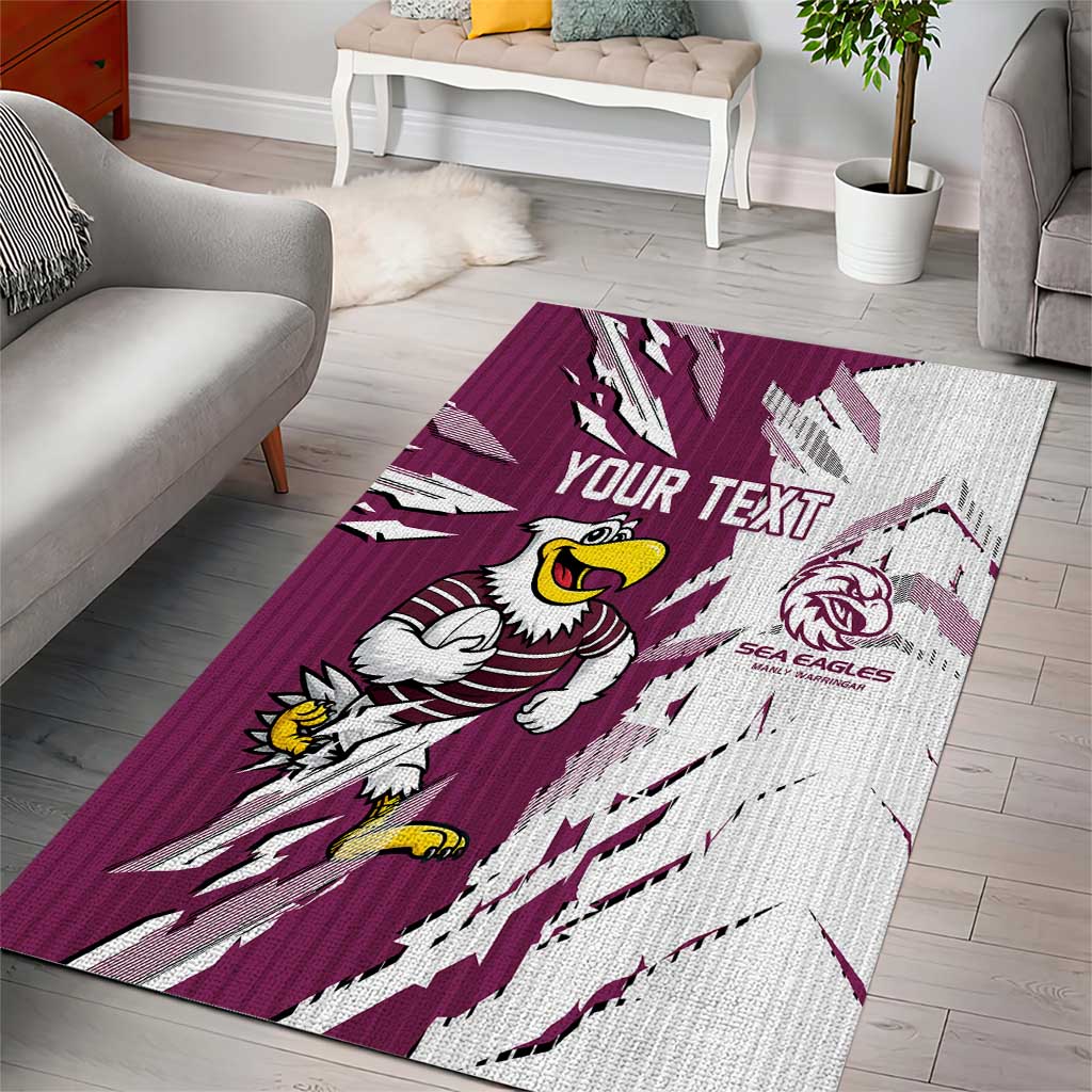 Personalized Manly Warringah Sea Eagles Area Rug Dynamic Lightning Mascot Rugby Australia