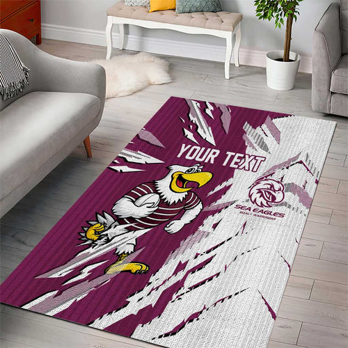 Personalized Manly Warringah Sea Eagles Area Rug Dynamic Lightning Mascot Rugby Australia