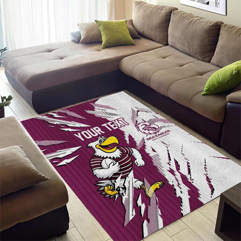 Personalized Manly Warringah Sea Eagles Area Rug Dynamic Lightning Mascot Rugby Australia