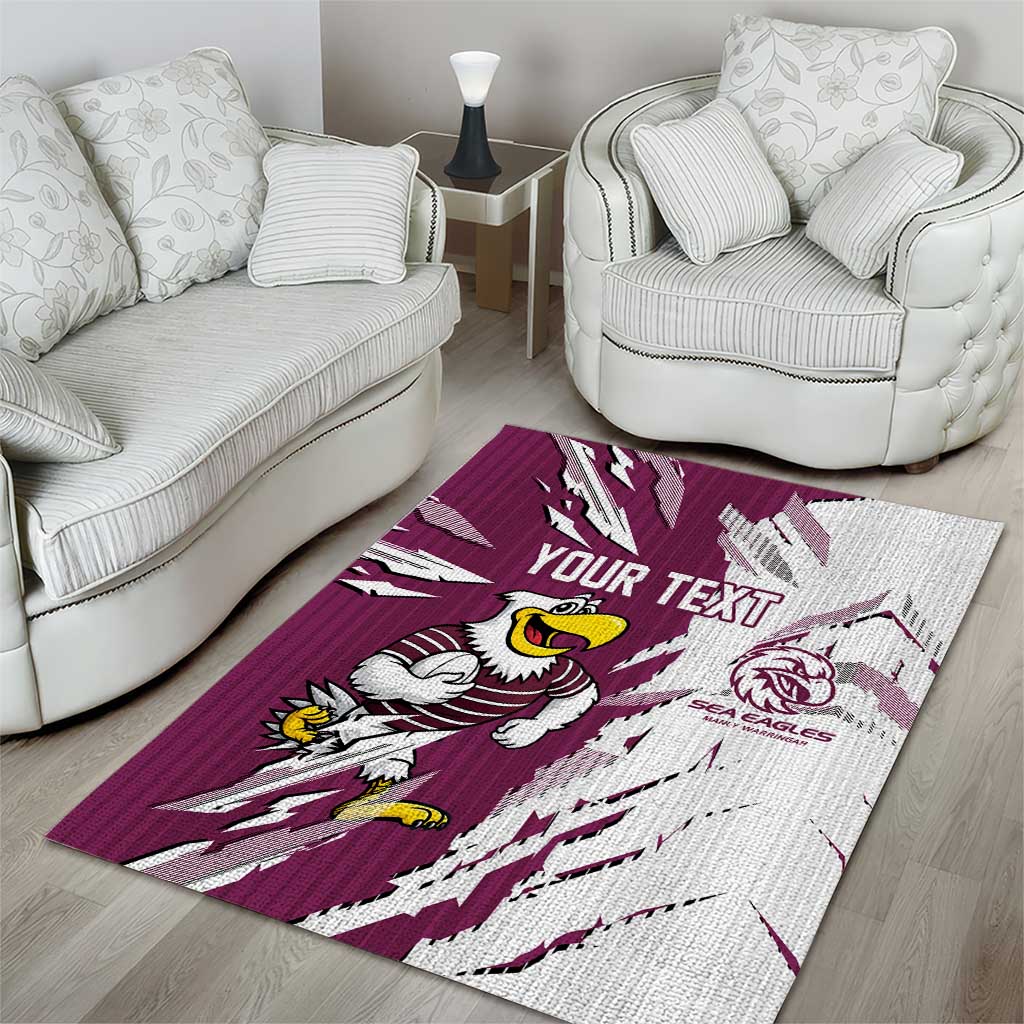 Personalized Manly Warringah Sea Eagles Area Rug Dynamic Lightning Mascot Rugby Australia