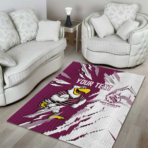 Personalized Manly Warringah Sea Eagles Area Rug Dynamic Lightning Mascot Rugby Australia