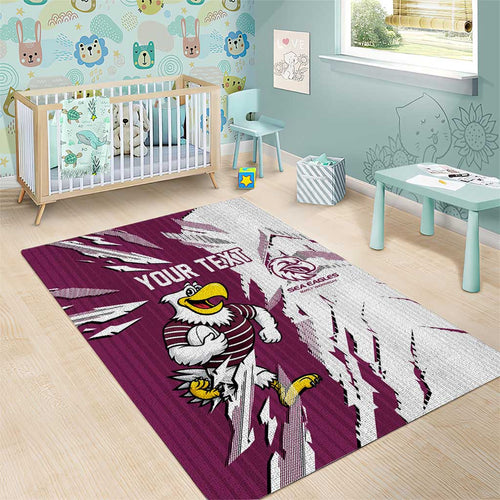 Personalized Manly Warringah Sea Eagles Area Rug Dynamic Lightning Mascot Rugby Australia