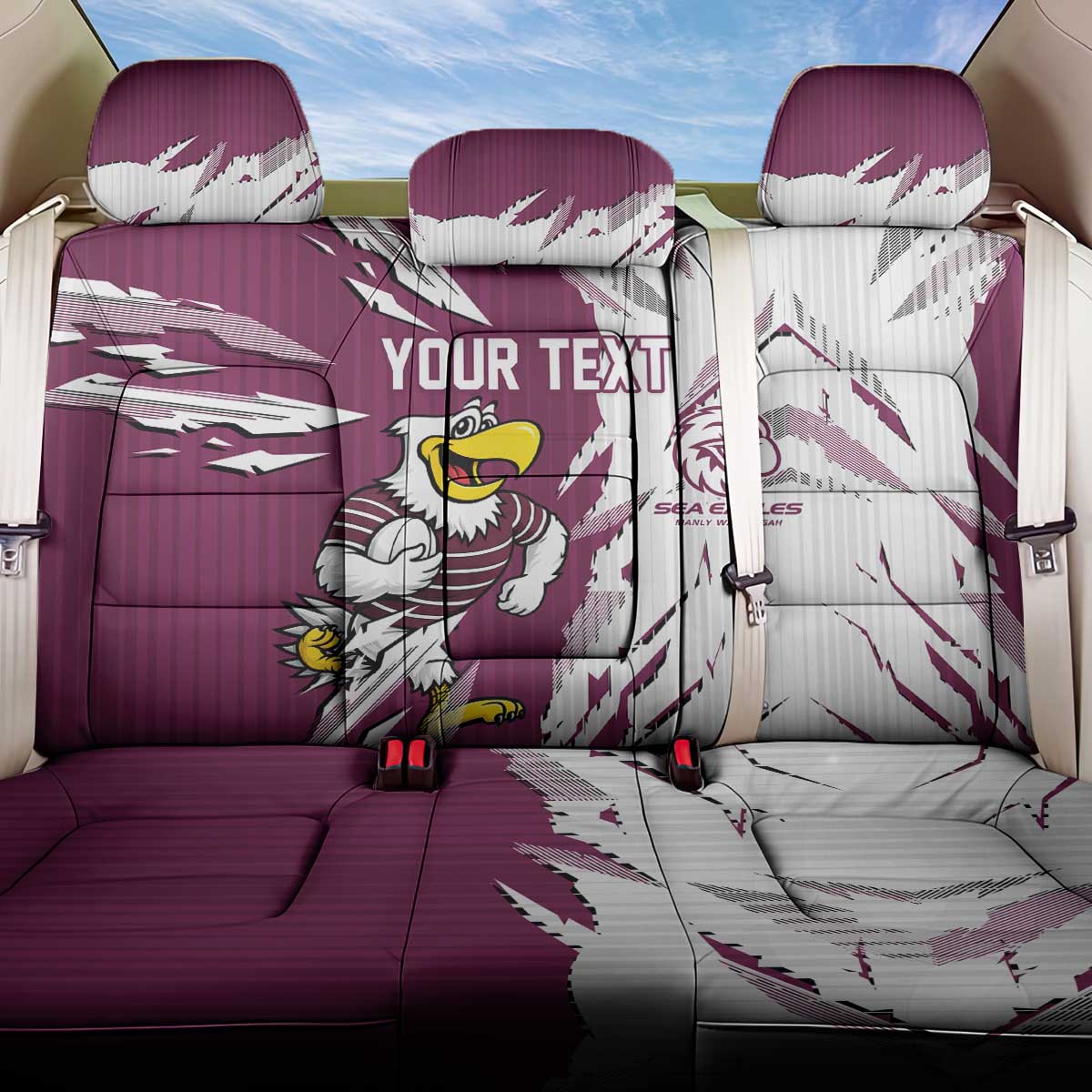Personalized Manly Warringah Sea Eagles Back Car Seat Cover Dynamic Lightning Mascot Rugby Australia