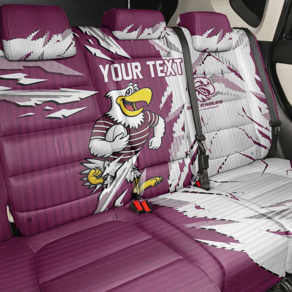 Personalized Manly Warringah Sea Eagles Back Car Seat Cover Dynamic Lightning Mascot Rugby Australia