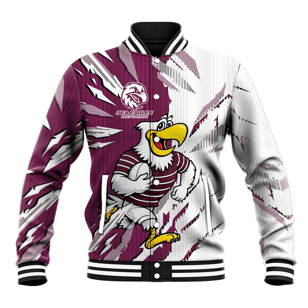 Personalized Manly Warringah Sea Eagles Baseball Jacket Dynamic Lightning Mascot Rugby Australia