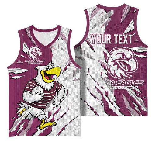 Personalized Manly Warringah Sea Eagles Basketball Jersey Dynamic Lightning Mascot Rugby Australia