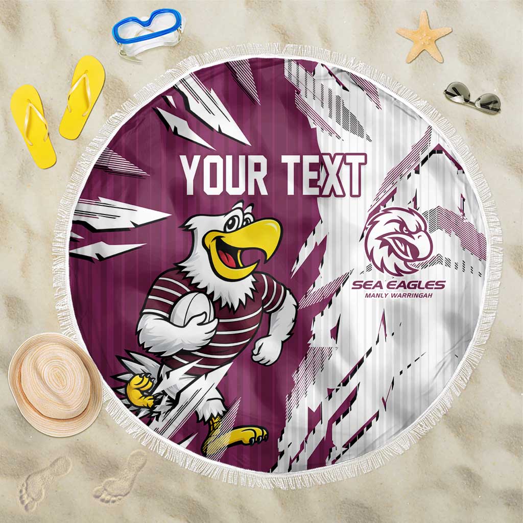Personalized Manly Warringah Sea Eagles Beach Blanket Dynamic Lightning Mascot Rugby Australia