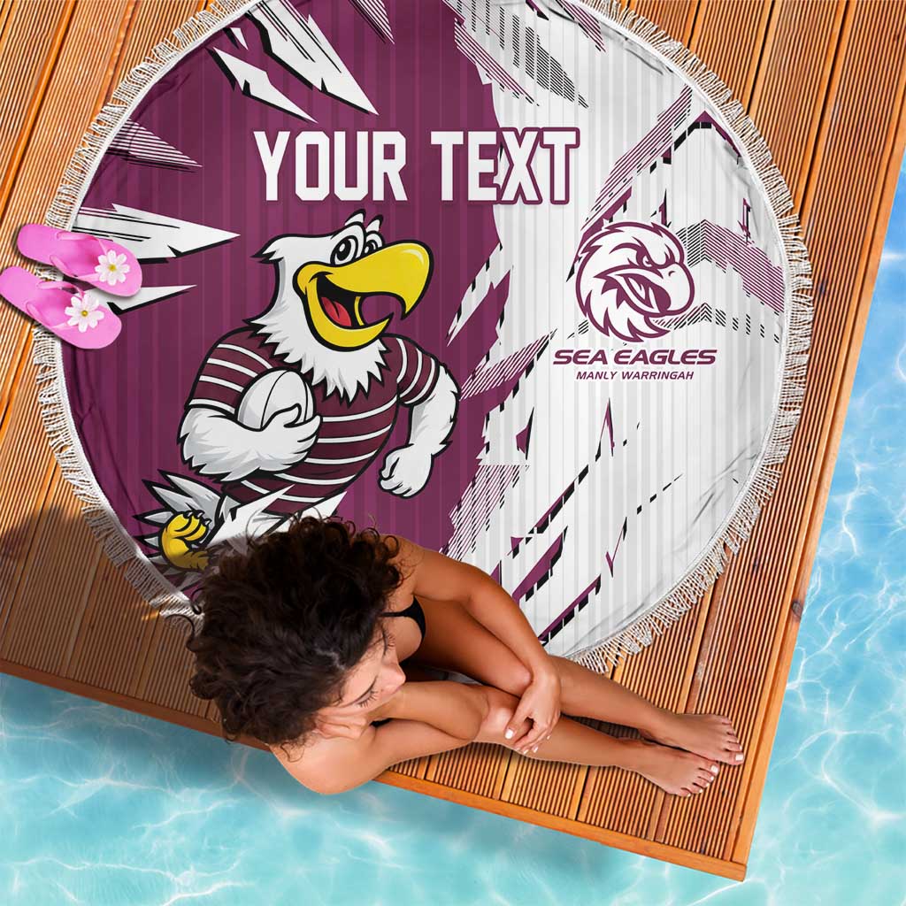 Personalized Manly Warringah Sea Eagles Beach Blanket Dynamic Lightning Mascot Rugby Australia