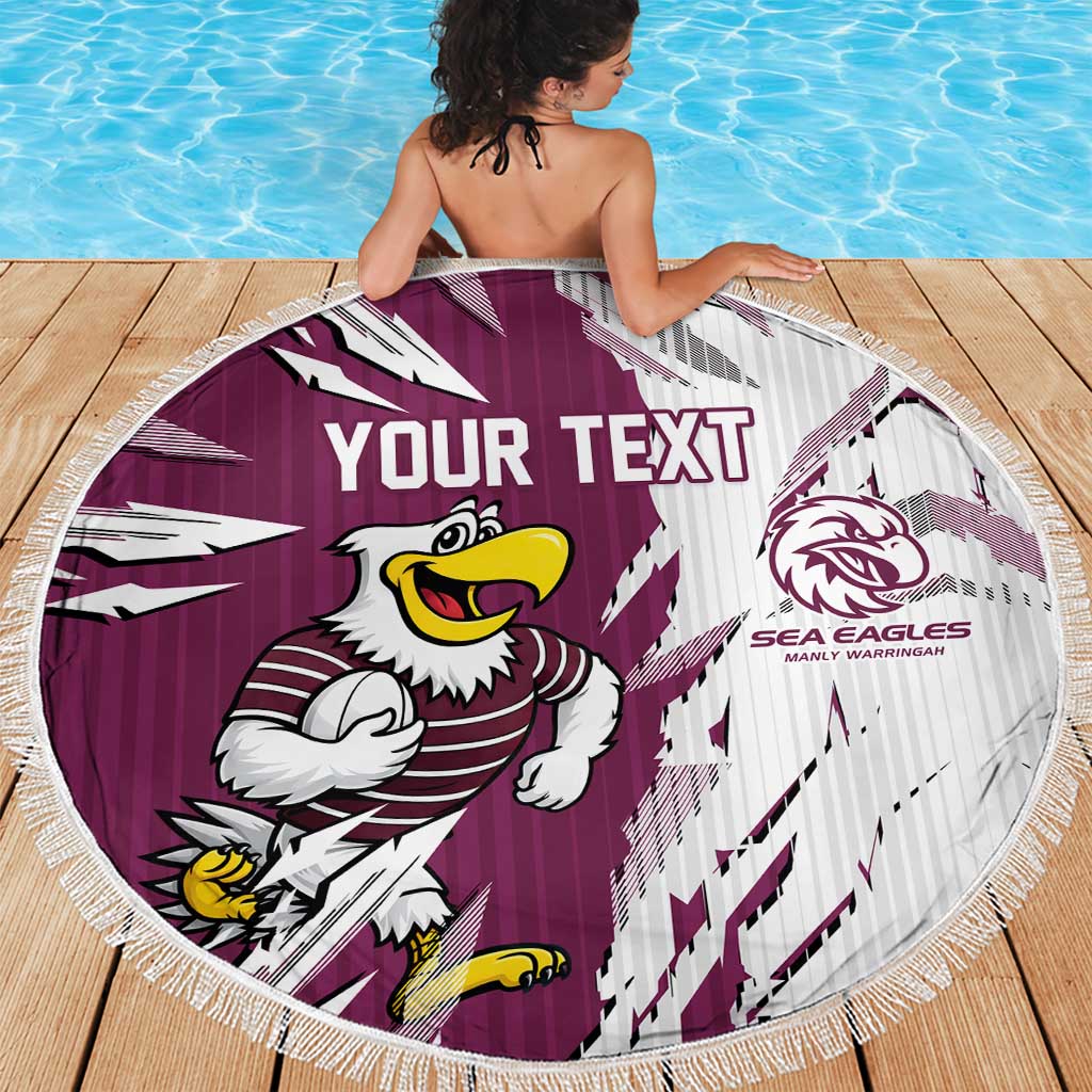 Personalized Manly Warringah Sea Eagles Beach Blanket Dynamic Lightning Mascot Rugby Australia