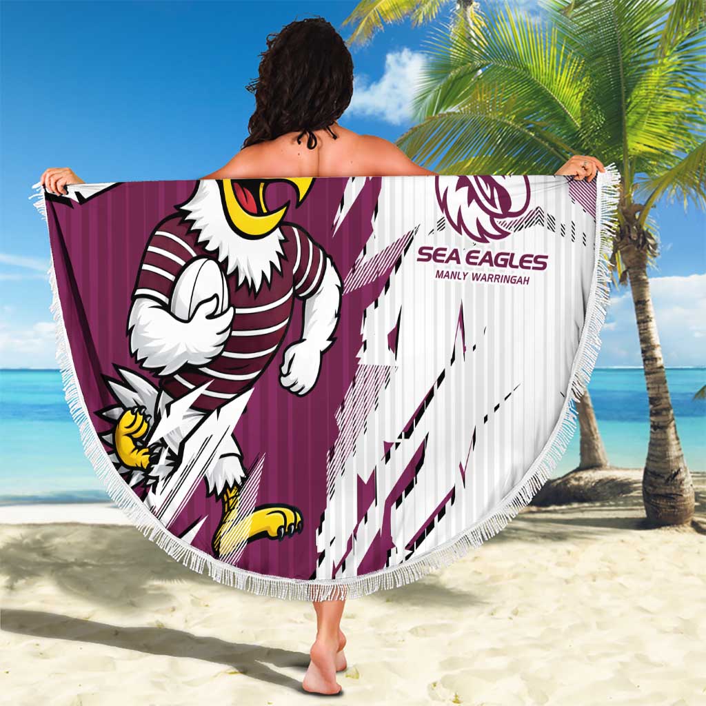 Personalized Manly Warringah Sea Eagles Beach Blanket Dynamic Lightning Mascot Rugby Australia
