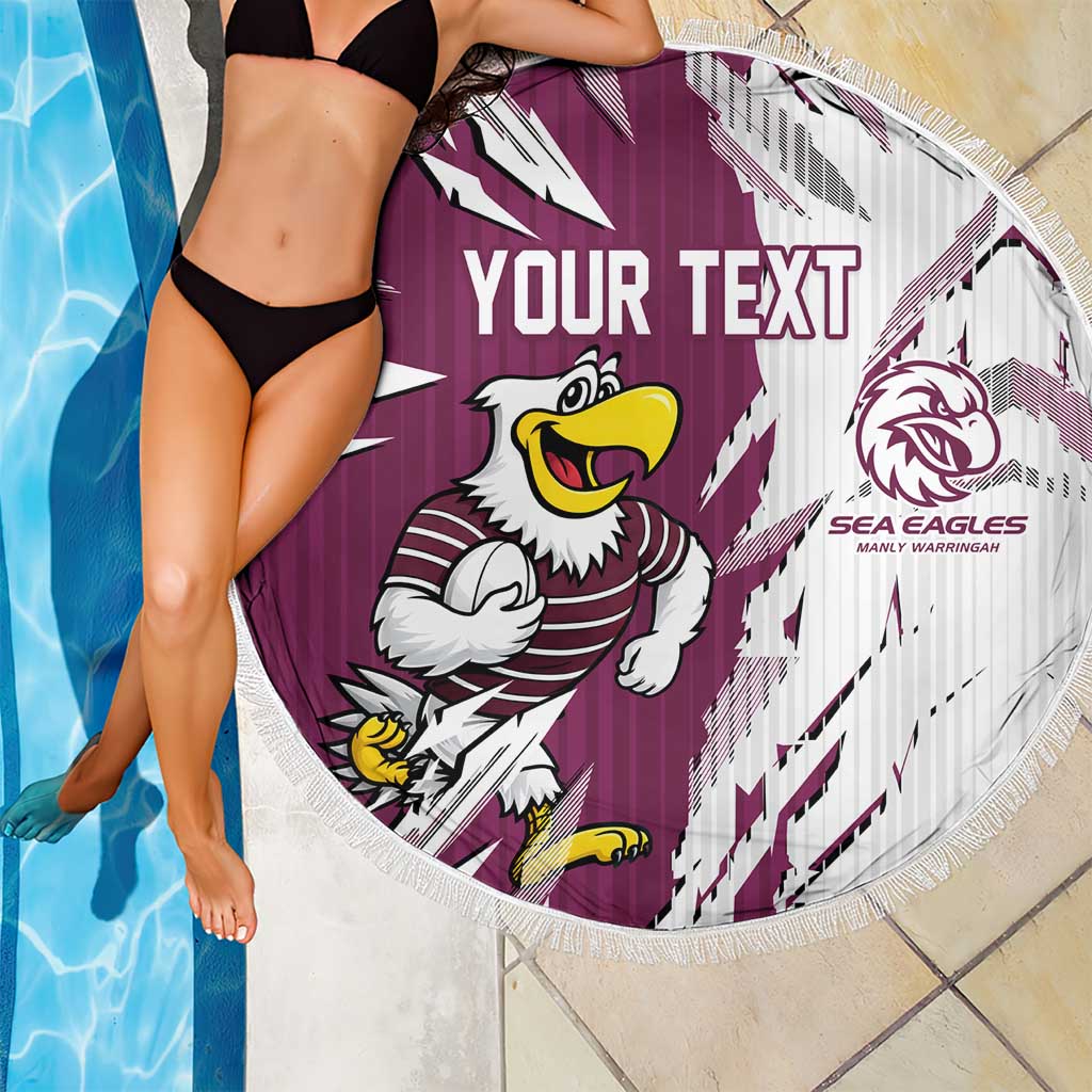 Personalized Manly Warringah Sea Eagles Beach Blanket Dynamic Lightning Mascot Rugby Australia