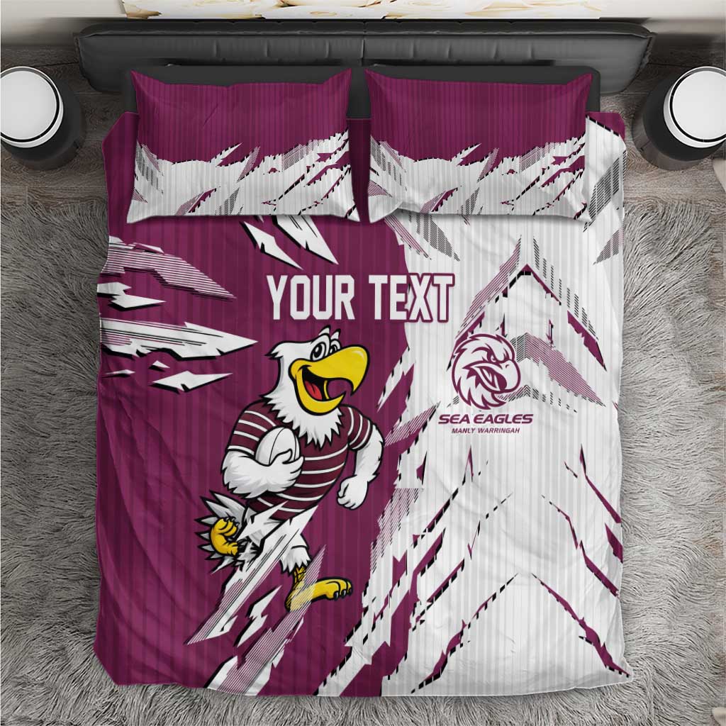 Personalized Manly Warringah Sea Eagles Bedding Set Dynamic Lightning Mascot Rugby Australia